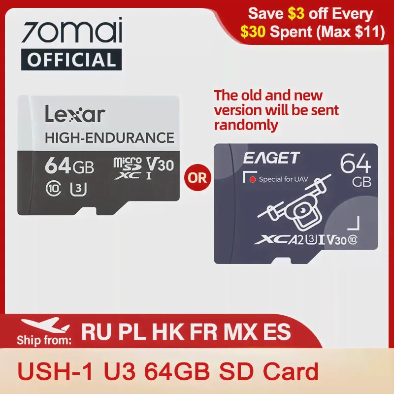 Высокопрочная карта Micro SD на 64 ГБ, 128 ГБ, USH-1 U3 Max, 100 МБс., TF-карта для 70mai 4K, видеорегистратор A800S для 70mai, Автомобильный видеорегистратор A800S (art.: 3920b295df665)-3